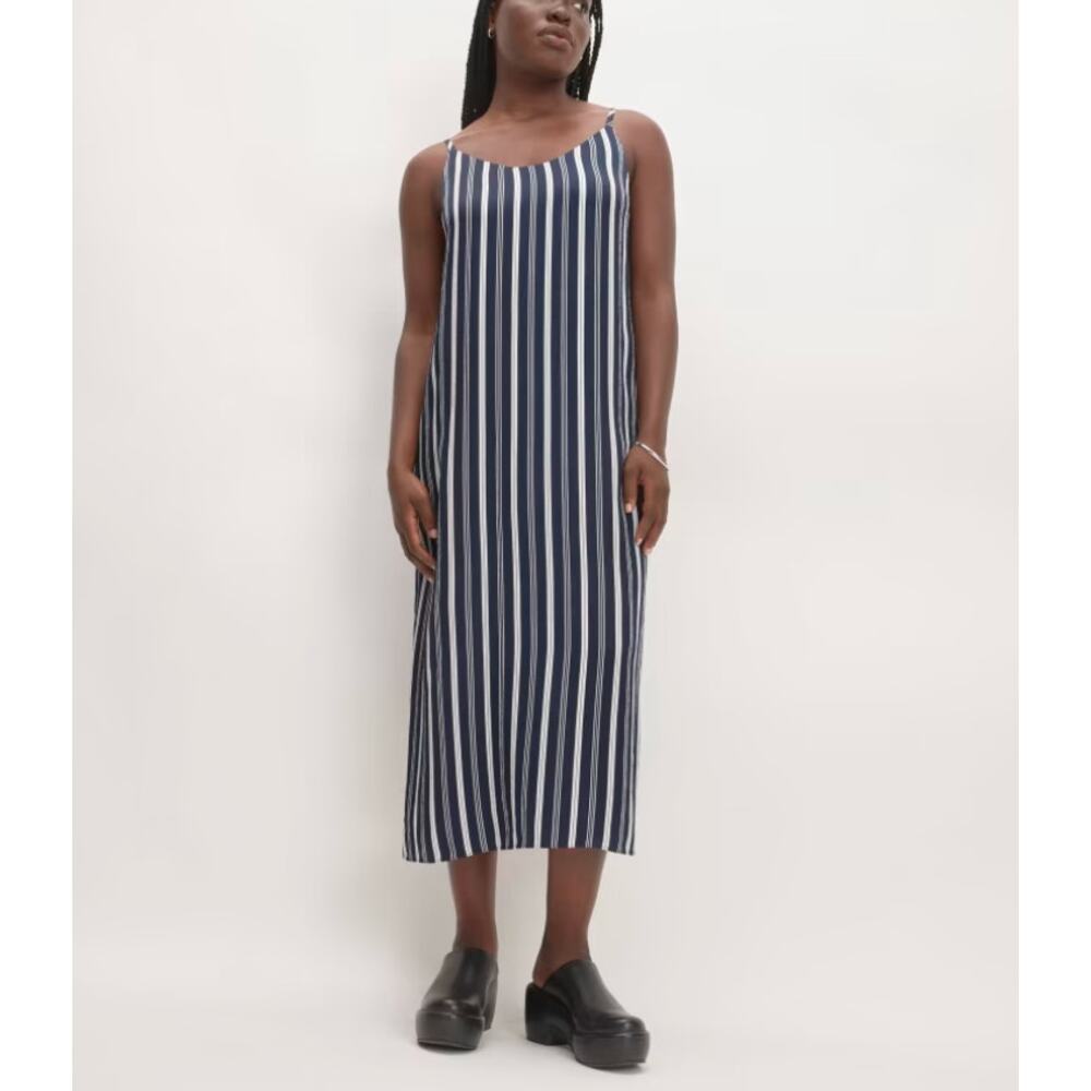 NWT EVERLANE The Hammered Satin Slip Dress Navy Bone 12